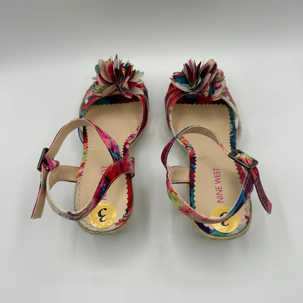 Nine West Girls Even Tie Dye Colorful Floral Wedge Sandals 3M with Box Summer